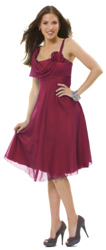 Cocktailkleid Partykleid aus Chiffon, mit Wasserfallausschnitt, Brombeere