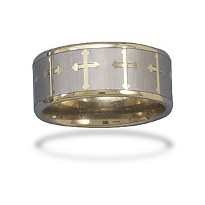 Zirconium Plated Tungsten Carbide Men's Ring with Cross Design (10mm)