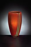 Ashton Sutton Glass 66557-25 Orange Blown Glass Vase w/Green Vertical Stripes