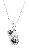 Trendy Black Art Deco 3D Camera Charm Necklace with Crystals