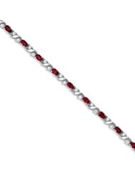 14k White Gold Natural Garnet And Diamond Tennis Bracelet