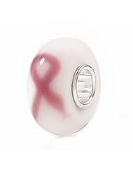 Pink Ribbon Breast Cancer Awareness Murano Lampwork Glass Bead Charm Solid 925 Sterling Silver Core Compatible with Pandora Trollbeads Chamilia European Charm Bracelet