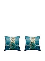 Tele d'autore by MANIFATTURE COTONIERE Set Funda De Cojín 2 Uds. Mucha-La Luna (Turquesa)