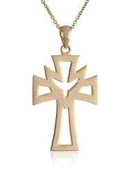 Goldtone Finish Silver Open Cross and Dove Pendant Necklace , 18"
