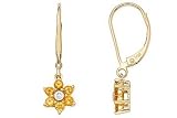 5/8 Carat Citrine and Diamond 14K Yellow Gold Flower Earrings