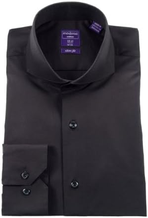 Modena Men's Slim Fit Stretch Cutaway Collar Barrel Cuff Dress Shirt 18 - 34-35 Black