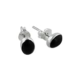 Sterling Silver 5x7mm Oval Stud Earrings with Black Onyx