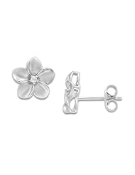 Plumeria Earrings with Diamonds in 14K White Gold - 11mm