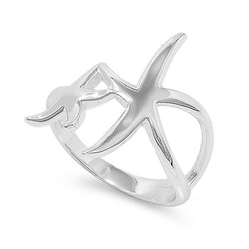 Rhodium Plated Sterling Silver 22mm Starfish Ring (Size 5 - 9)
