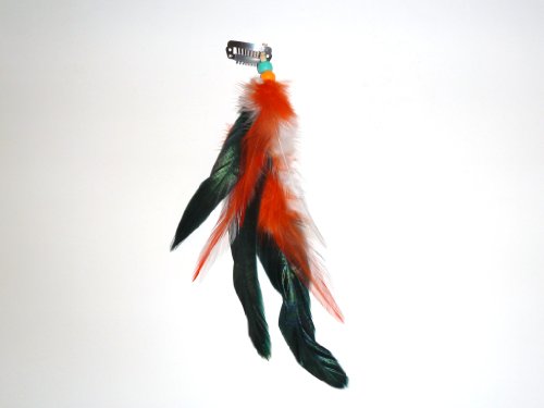 Miami Sports Fans, Clip-in Feather Hair Extensions Rooster Green, Orange, White- Football Team Spirit in Your Hair!