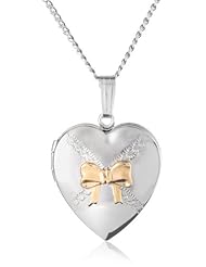 14k Yellow Gold Plated Sterling Silver Heart Locket with 14k Yellow Gold Bow Design