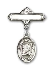 Sterling Silver Baby Badge with St. John Bosco Charm and Polished Badge Pin