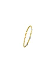 Silver Yellow Plated Polish 7.25" 3.7mm Basketweave Bangle With Box Catch And .06 Carat Diamond