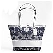 NEW WITH TAGS COACH SIGNATURE STRIPE TOTE DENIM BLUE SILVER F 17433