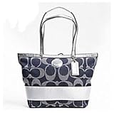 NEW WITH TAGS COACH SIGNATURE STRIPE TOTE DENIM BLUE SILVER F 17433