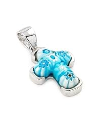 Light Blue Millefiori Cross Pendant
