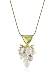 Gabrielle Sanchez Keshi Cornflake Pearls Waterfall with Hammered Bail Leather Gold Pendant Necklace, 34"