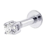 14 Gauge 5/16" - Solid 14kt White Gold Prong Set Labret - 3mm Diamond (SI1 Color G)