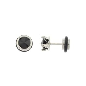 Stainless Steel Fake Plugs with Prong Black Crystal - 6mm - 16G Wire - Sold as a Pair