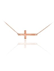 14k Solid Rose Gold Sideways Cross Cute Necklace