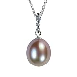 Natural Lavender 9.5-10mm Journey Diamond Bail 14k Gold Cultured Pearl Drop Pendant w. Gold Chain Necklace - by Dahlia Classic Jewelry Collection