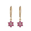 18k Yellow Gold Plated Sterling Silver Ruby Flower Dangle Earrings