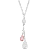 Sterling Silver Clear & Pink CZ Drop Necklace - 18 Inch