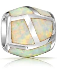 Bling Jewelry White Opal Inlay Barrel Bead Pandora Compatible Sterling Silver