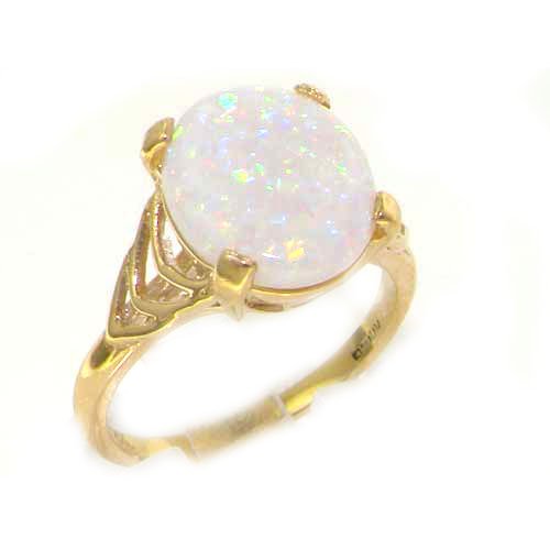 Luxury 9K Yellow Gold Large Opal Solitaire English Ring - Finger Sizes 5 to 12 Available