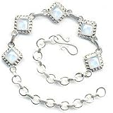 5 Square Rainbow Moonstone Sterling Silver Bracelet