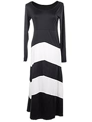 Chevron Print Scoop Neck Colorblocking Long Sleeves Maxi Dress 