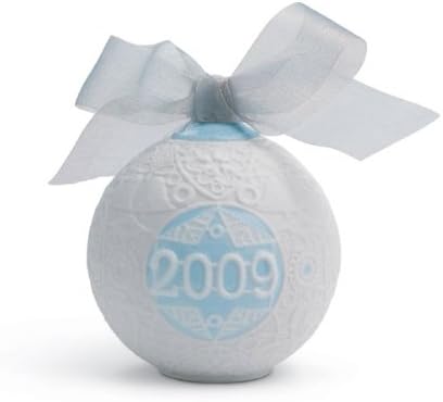 Lladro 2009 Christmas Ball, White with Blue Accent