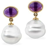 14K Yellow or White Gold Paspaley South Sea Cultured Pearl and Amethyst Earrings - Various Sizes