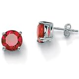 Red Crystal Silver Stud Earrings