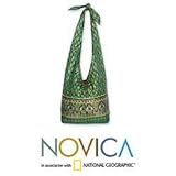 IMAGE OF Cotton 'Royal Thai Emerald' Sling Tote Bag (Thailand)