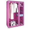 KMS Large Double Pink Canvas Wardrobe Steel Frame Non-woven Fabric Cover Portable Storage Furniture with Shelves and Manual