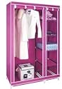 Large Double Pink Canvas Wardrobe Steel Frame Non-woven Fabric Cover Portable Storage Furniture with Shelves and Manual