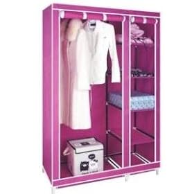 Large Double Pink Canvas Wardrobe Steel Frame Non-woven Fabric Cover Portable Storage Furniture with Shelves and Manual