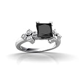 14K White Gold Genuine Square Black Onyx and Diamond Engagement Ring