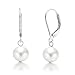 Classic White Round Freshwater Cultured Pearl Drop Dangle Bead Ball Earrings For Women .925 Sterling Silver Secure Lever back