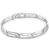 Sterling Silver Greek Key Bracelet W/ Rhodium Finish - size 7
