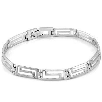 Sterling Silver Greek Key Bracelet W/ Rhodium Finish - size 7