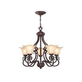 Lite Source C7956 Laurent 5-Lite Ceiling Lamp, Antique Bronze with Light Amber Glass