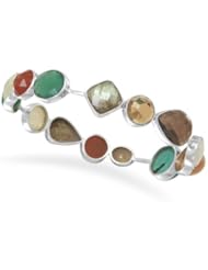 925 Sterling Silver Chunky Multistone Bangle Bracelet