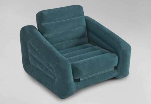 Intex Inflatable Air Chair with Pull Out Twin Bed Mattress Sleeper 68565E Blue