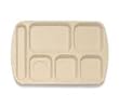 Food Service Rectangular Compartment Lunch Tray, 6 Compartment, Left-Handed, Tan