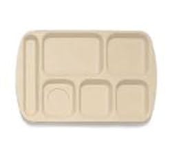 Food Service Rectangular Compartment Lunch Tray, 6 Compartment, Left-Handed, Tan