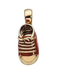 14K Yellow Baby Shoe Pendant Red