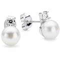 Bella Donna Ohrstecker 635470 - Pendientes de mujer de plata de ley con 2 circonitas (2 perlas)
