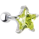 Sterling Silver 925 Peridot Cubic Zirconia STAR Cartilage Earring